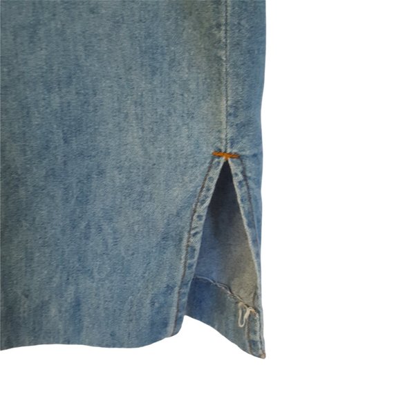 Vintage 90s Chambray Dress Women's 10 Blue Midi Sleeveless Button Front Cotton - Picture 11 of 14